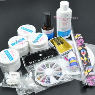 Pro UV Gel Nail Art Kit Set Free Rhinestones 53
