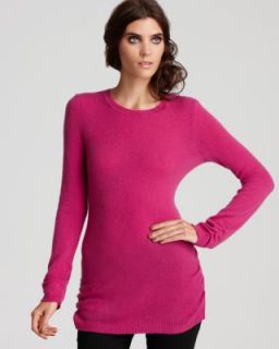 Aqua New Pink Cashmere Ribbed Trim Long Sleeve Crew Neck Tunic Sweater 