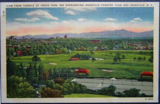 Asheville Grove Park Inn Terrace Asheville Country Club Linen Postcard 