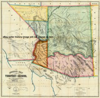 1865 Large Historic Wall Map Territory Arizona