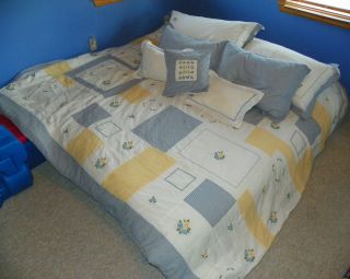 LAURA ASHLEY King Comforter Set Pillows Shams Bed Skirt Blue Yellow 