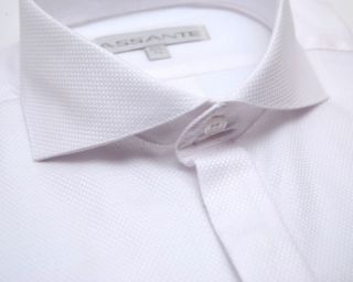 Assante White Birdseye 100 Cotton Cutaway Collar Dress Shirt French 