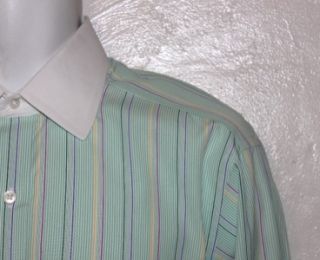 TURNBULL & ASSER RARE GREEN STRIPE COTTON DRESS SHIRT+FRENCH CUFFS 16 