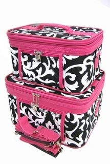 Black Pink Damask Cosmetic 2 Piece Train Set Luggage