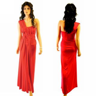 Asymmetric Weaved Gathered Maxi Evening Dress Red L