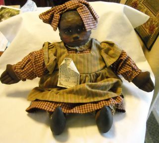 Vintage Arnetts Country Store Wood Resin Folk Art Doll Oda Signed 