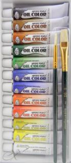 Artist Paint Oil Color 12 PC Includes 2 Brushes Smooth, Bold Colors