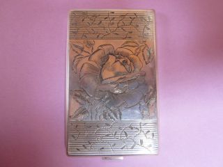 Estate 1940s Polish Silver Hallmarked Cigarette Case Floral Rose Gold 