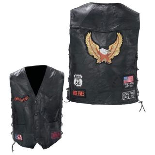 Black Leather Motorcycle Biker VEST jacket w/Eagle Patch ~ M L XL 2XL 
