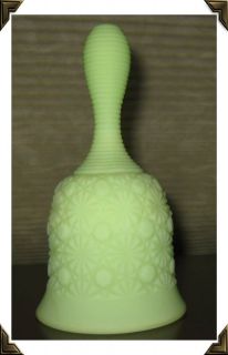 Fenton Art Glass bell, Satin lime green, daisy & button