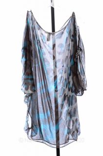 Diane Von Furstenberg L SS Brown Silk Sheer Leopard Print Tunic $245 