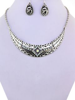   Bay Aurora Borealis Crystal Filigree Bib Fashion Necklace Set