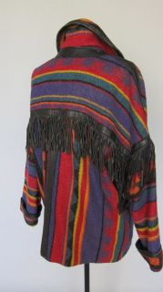   Dream Vintage Indian Blanket Leather Fringe Jacket Coat Like Pendleton