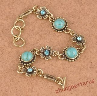 Austrian Crystal Flower Bronze Round Turquoise Beads Adjustable 