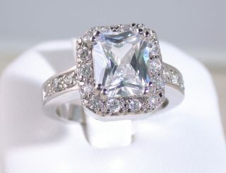 9mm x 11mm Ascher Cut Celebrity Style Cubic Zirconia Ring with Side 