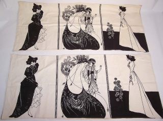 Aubrey Beardsley Black & White Women Bloomcraft Screen Print Fabric 