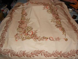 Vintage Linen 52 x 52 Hand Printed Table Cloth Fall Harvest Leaves 