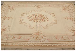 9x12 Aubusson Area Rug Pink Roses Light Blue Background Wool French 