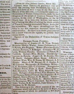   Texas Revolution Declaration of Indpendence Travis Letter Alamo