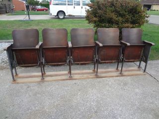 Vintage Movie Theatre Wood Seat Cast Iron Chair Auditorium Stadium Man 