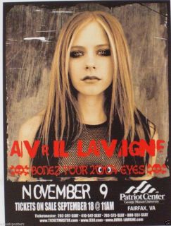 Avril Lavigne Bonez Tour 2004 Eyes Concert Poster from Fairfax 