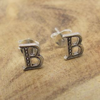 letter b 925 silver stud earrings earrings plain cute initial letter b 