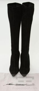 Brian Atwood Black Suede Pull on High Heel Boots Size 38