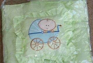Baby Crib Receiving Blanket Travel Set Pillow Baby Carriage Green