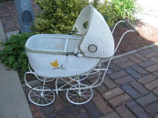   South Bend Toy Co Restored Wicker Doll Baby Carriage Buggy Pram