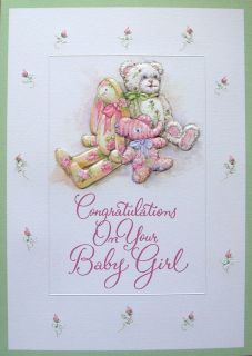   Bear Bunny Elephant Congratulations Baby Girl Greeting Card