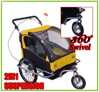 Aosom 2IN1 DOUBLE KIDS BABY BIKE BICYCLE TRAILER/STROLLER Yellow
