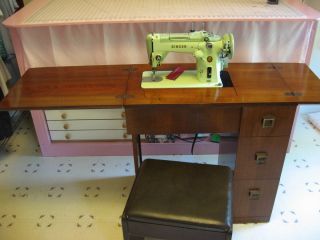 RARE Singer 319 W2 Sewing Machine Mint Green Beauty with Cams Cabinet 