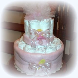 LOADED Baby Girl Diaper Cake Shower Centerpiece Pink Yellow Gift 