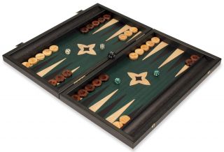 Manopoulos Black Backgammon Set with Green Interior   Medium