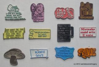 Lot of 12 vintage molded rubber fridge magnets, US made, various sizes 