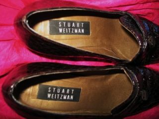 Stuart Weitzman Shoes Brown Croc Loafers w Tassels s 7W 37 Made in 