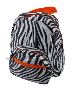 Zebra Print Nylon Mini Backpack Purse with Orange Accents