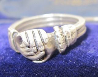 Rare Gimmel or Fede antique wedding Betrothal ring in silver