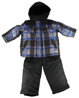   Boys Plaid Navy Blue Snowsuit with Ski Pants 2 Piece Set B