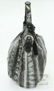 Badgley Mischka Grey Snakeskin Black Patent Leather Trim Hobo Bag New 