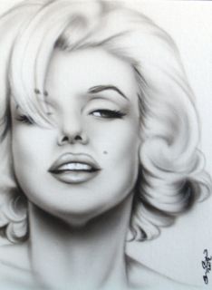 New pinup portrait painting MARILYN MONROE black white hair over right 