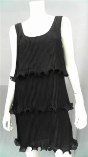 Bailey 44 Misses M Pleated Shift Casual Dress Black Sleeveless Tiered 