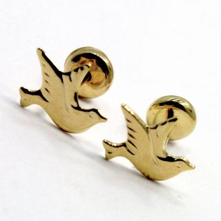 Gold 18K GF Girl Baby Earrings Dove Peace Safety High Security Stud 