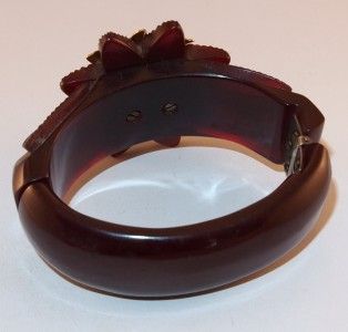   Black Cherry Sunflower Bakelite Hinged Clamper Bangle Bracelet