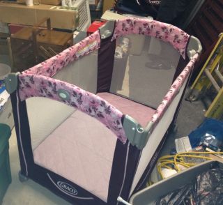 Used Graco Baby Crib Play Pen Pink Flower Design Great Condition With 
