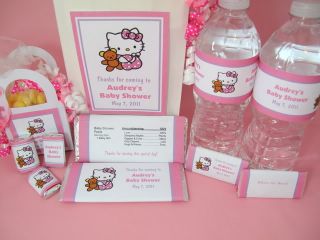 Hello Kitty Baby Shower PDF CD w/ Favor Tags Water Popcorn Candy Games 