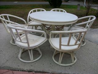Bamboo Dining Set 6 Chairs Hollywood Regency Rattan Faux Large Table 