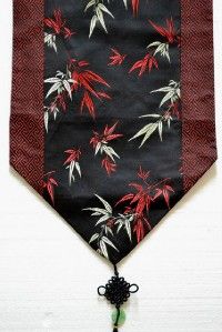 New Black Red Chinese Silk Brocade Table Runner Bamboo
