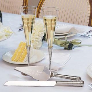 Royal Champagne Wedding Flutes & Cake Server Set