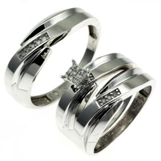 His and Her 10K White Gold Diamond Wedding Band Ring